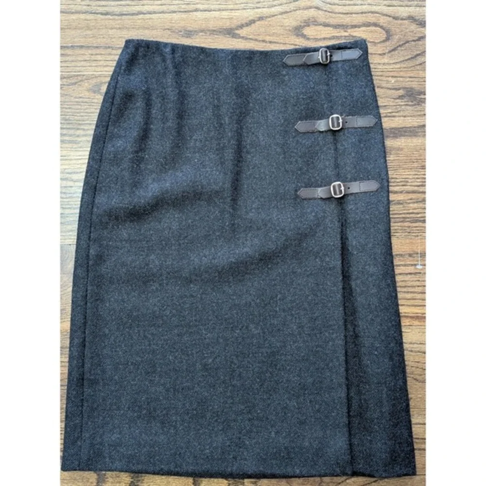 KORS Michael Kors Bergdorf Goodman Gray Wool Skirt Sz 6 Made Italy Buckles Metal
